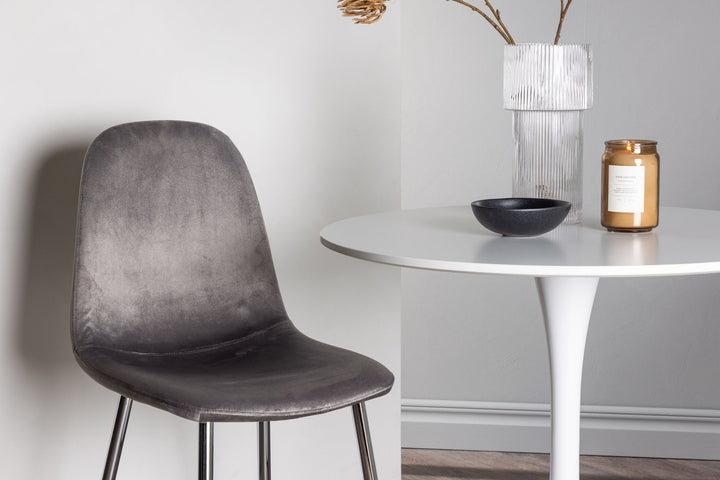 Venture Home Hamden Dining Table - White MDF +Eva Dining Chair - Light grey / Light grey Velvet _2