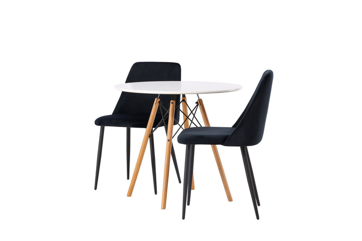 Venture Home Danburi Dining Table - Woodlook / Woodlook MDF +Night Dining Chair - Black / Black Velvet _2