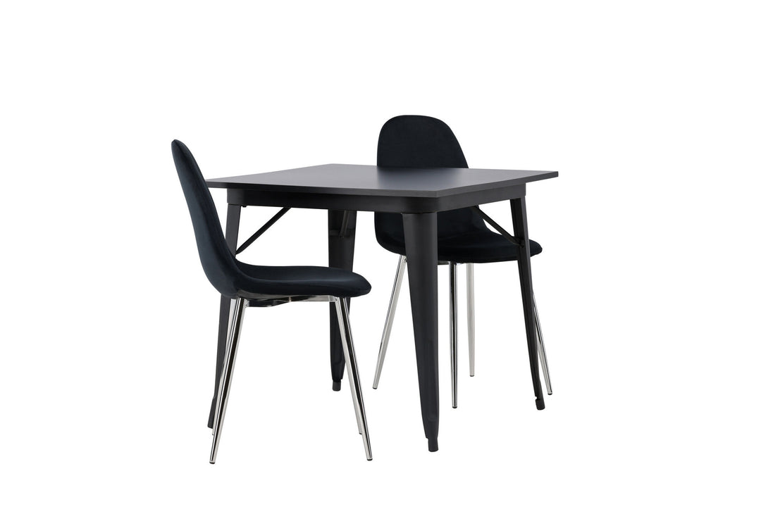 Venture Home Tempe Dining Table - Black / Black MDF +Polar Dining Chair - Black Velvet / Chrome _2