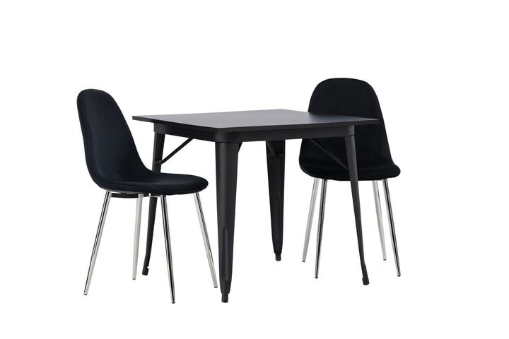 Venture Home Tempe Dining Table - Black / Black MDF +Polar Dining Chair - Black Velvet / Chrome _2