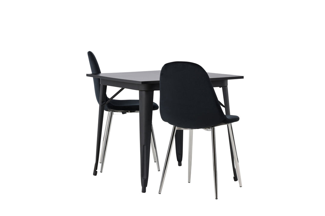 Venture Home Tempe Dining Table - Black / Black MDF +Polar Dining Chair - Black Velvet / Chrome _2