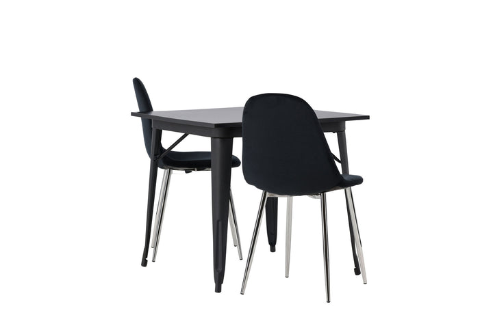Venture Home Tempe Dining Table - Black / Black MDF +Polar Dining Chair - Black Velvet / Chrome _2