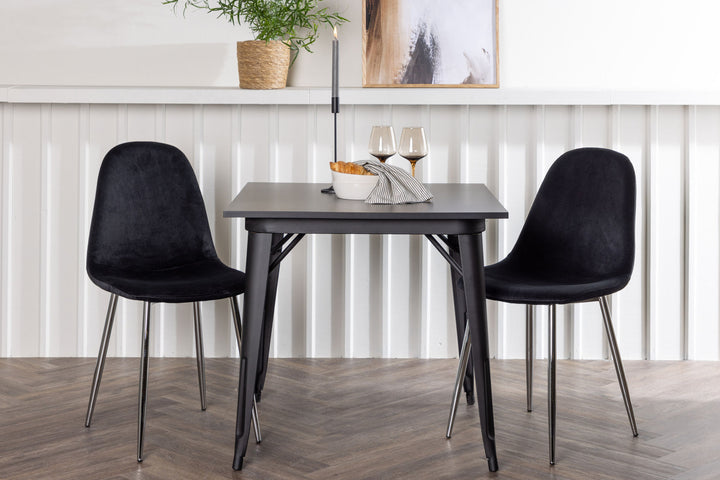 Venture Home Tempe Dining Table - Black / Black MDF +Polar Dining Chair - Black Velvet / Chrome _2