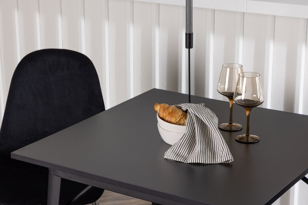Venture Home Tempe Dining Table - Black / Black MDF +Polar Dining Chair - Black Velvet / Chrome _2