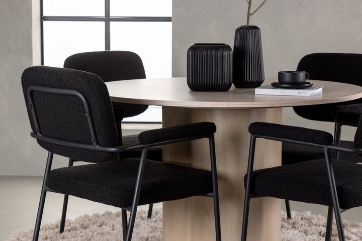 Venture Home Olivia Dining Table - White Wash Veneer +Yesterday Dining Chair - Black / Black Boucle _4