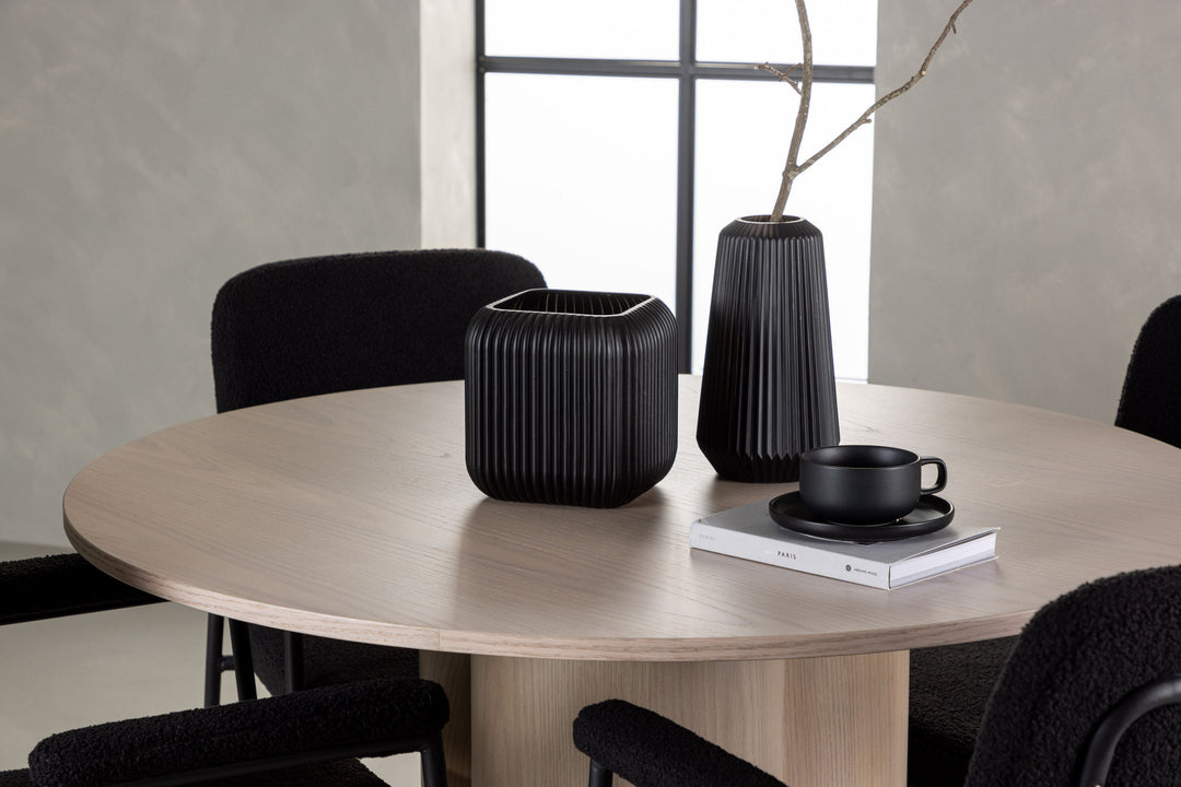 Venture Home Olivia Dining Table - White Wash Veneer +Yesterday Dining Chair - Black / Black Boucle _4