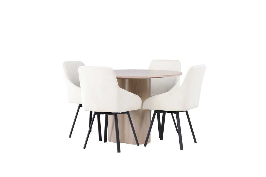 Venture Home Olivia Dining Table - White Wash Veneer +Rosie Dining Chair - Black / Beige Fabric _4