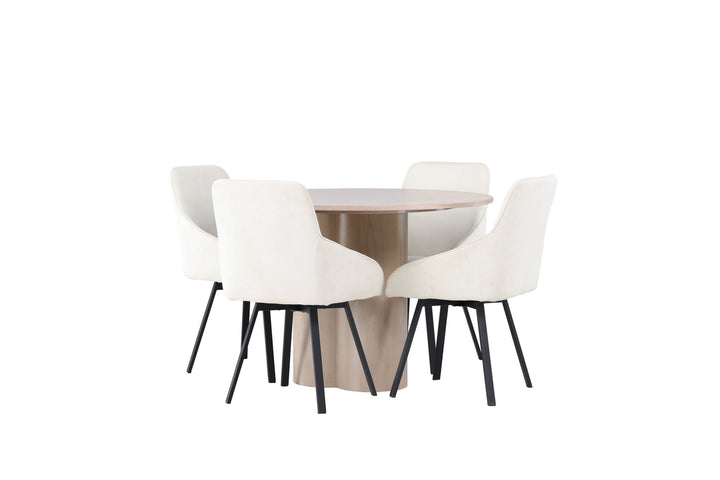 Venture Home Olivia Dining Table - White Wash Veneer +Rosie Dining Chair - Black / Beige Fabric _4