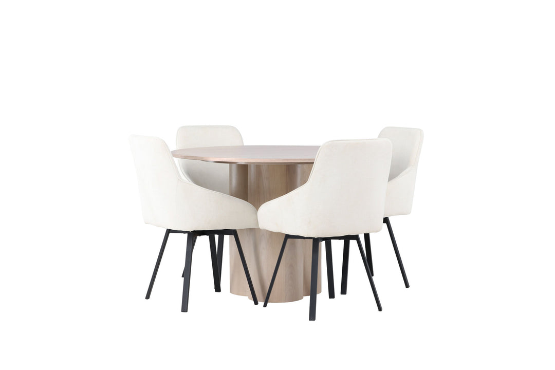 Venture Home Olivia Dining Table - White Wash Veneer +Rosie Dining Chair - Black / Beige Fabric _4
