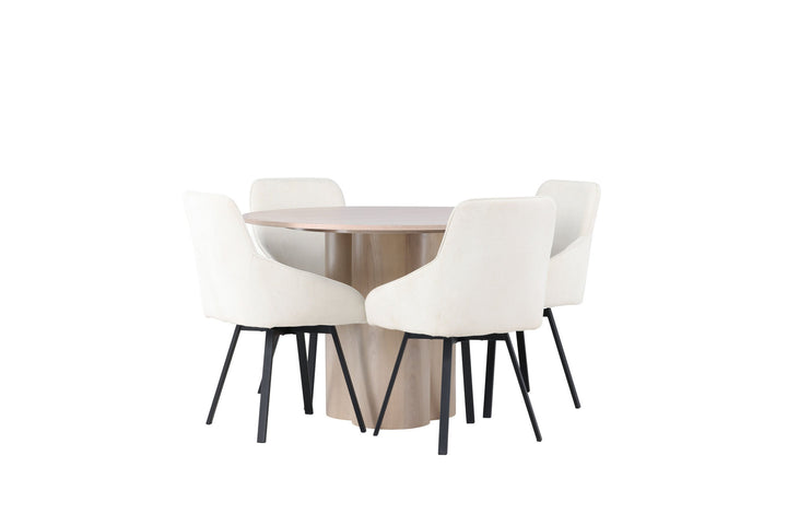 Venture Home Olivia Dining Table - White Wash Veneer +Rosie Dining Chair - Black / Beige Fabric _4