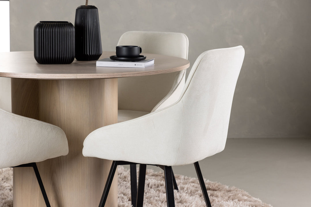 Venture Home Olivia Dining Table - White Wash Veneer +Rosie Dining Chair - Black / Beige Fabric _4
