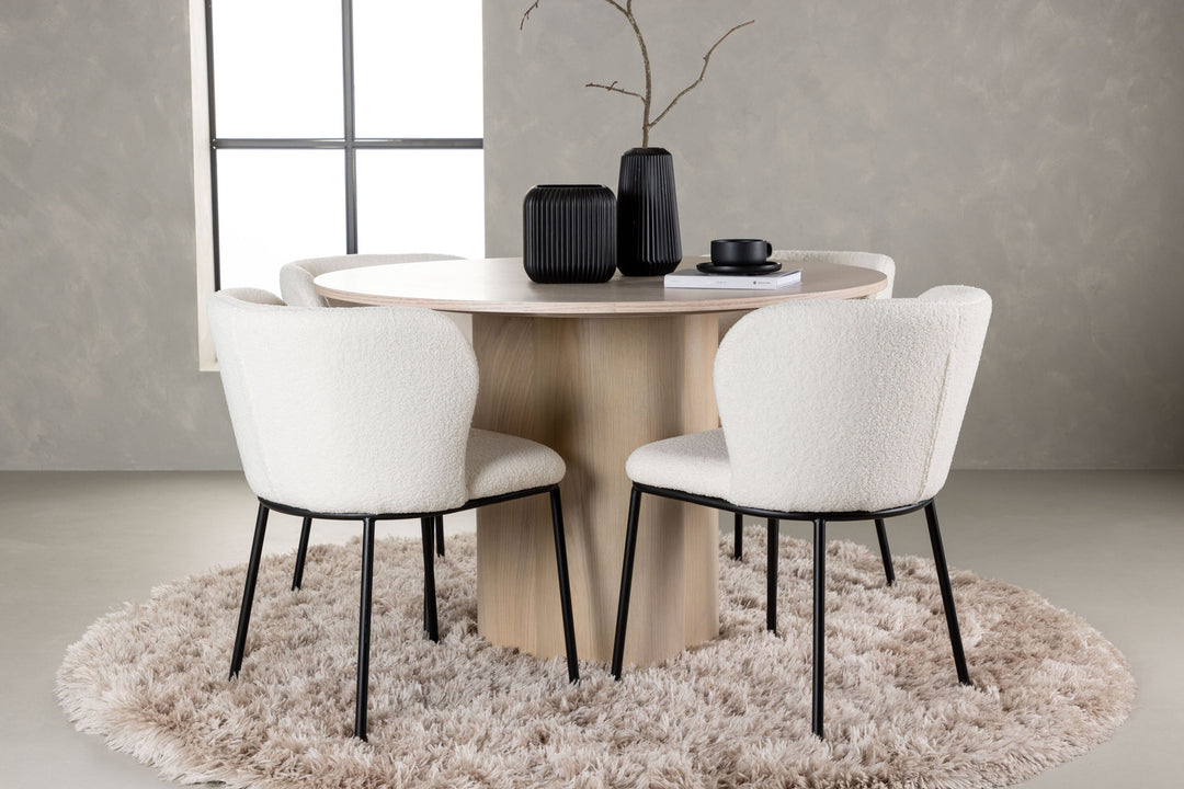 Venture Home Olivia Dining Table - White Wash Veneer +Edina Dining Chair - Black / White Boucle _4