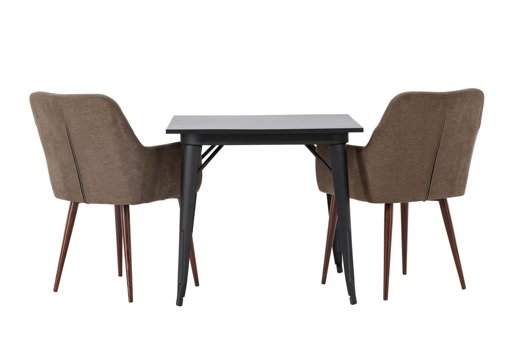 Venture Home Tempe Dining Table - Black / Black MDF +Tomorrow Dining Chair - Dark walnut / Dark grey/Brown Fabric _2