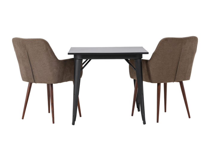Venture Home Tempe Dining Table - Black / Black MDF +Tomorrow Dining Chair - Dark walnut / Dark grey/Brown Fabric _2