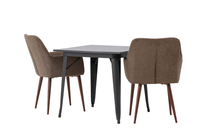 Venture Home Tempe Dining Table - Black / Black MDF +Tomorrow Dining Chair - Dark walnut / Dark grey/Brown Fabric _2