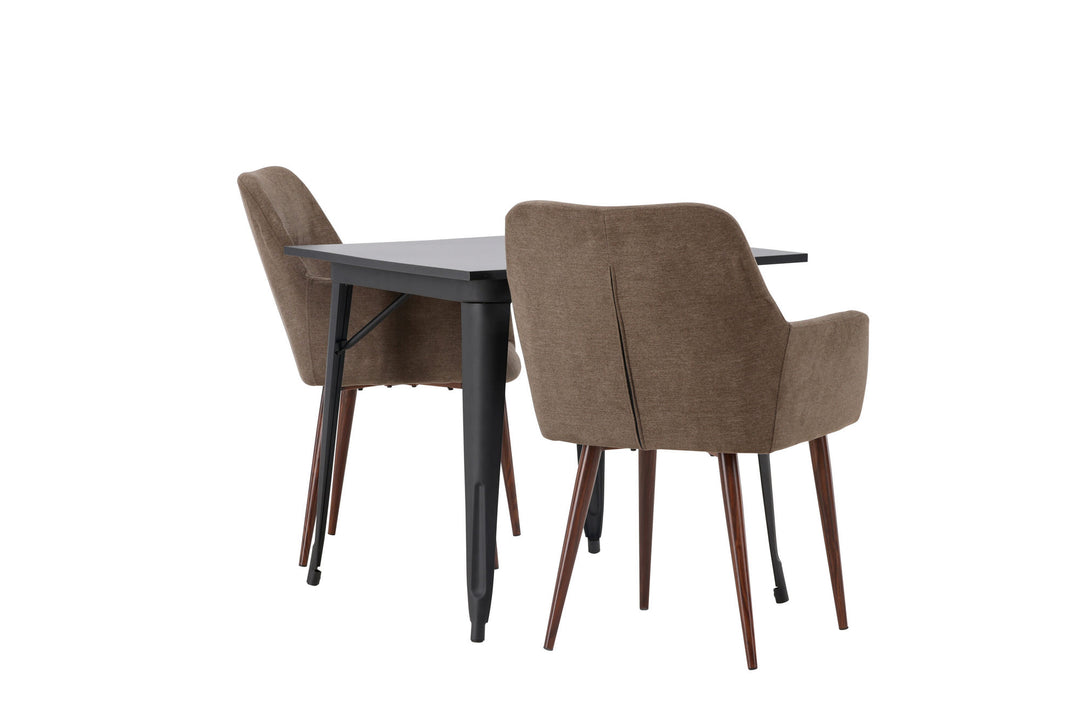 Venture Home Tempe Dining Table - Black / Black MDF +Tomorrow Dining Chair - Dark walnut / Dark grey/Brown Fabric _2