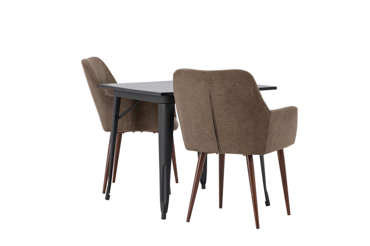 Venture Home Tempe Dining Table - Black / Black MDF +Tomorrow Dining Chair - Dark walnut / Dark grey/Brown Fabric _2