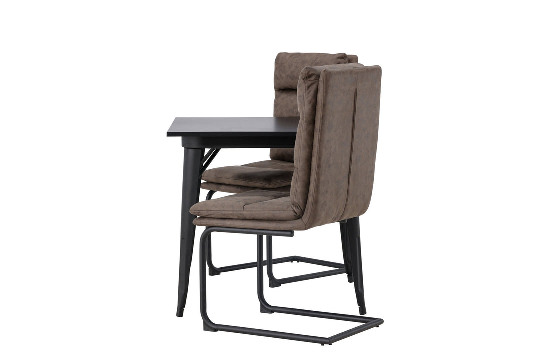 Venture Home Tempe Dining Table - Black / Black MDF +Zizo Dining Chair - Black / Brown Microfiber fabric _2
