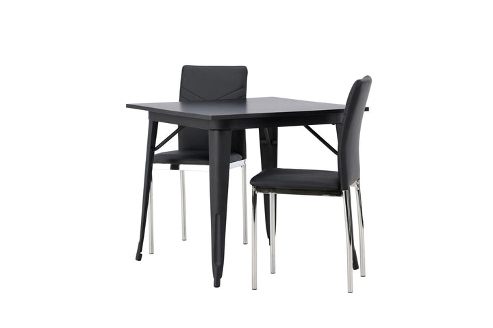 Venture Home Tempe Dining Table - Black / Black MDF +Lily Dining Chair - Chromed leg / Black PU _2