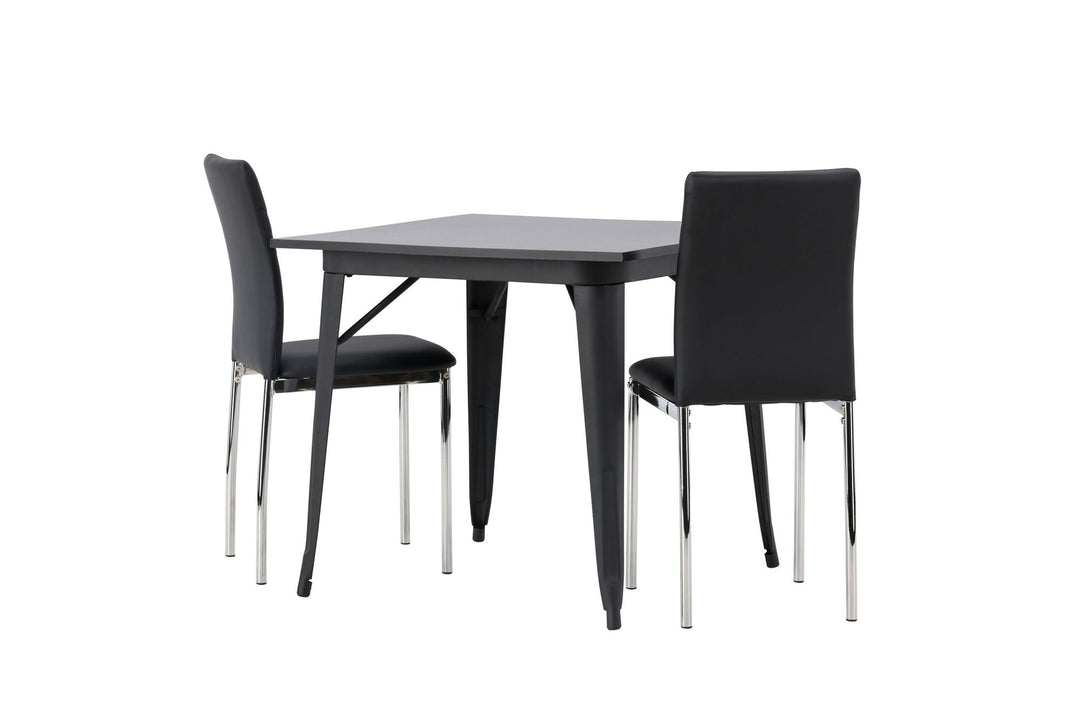 Venture Home Tempe Dining Table - Black / Black MDF +Lily Dining Chair - Chromed leg / Black PU _2