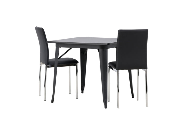 Venture Home Tempe Dining Table - Black / Black MDF +Lily Dining Chair - Chromed leg / Black PU _2