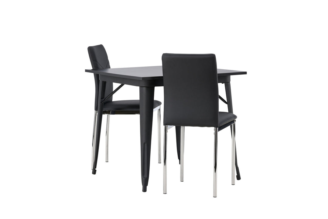 Venture Home Tempe Dining Table - Black / Black MDF +Lily Dining Chair - Chromed leg / Black PU _2