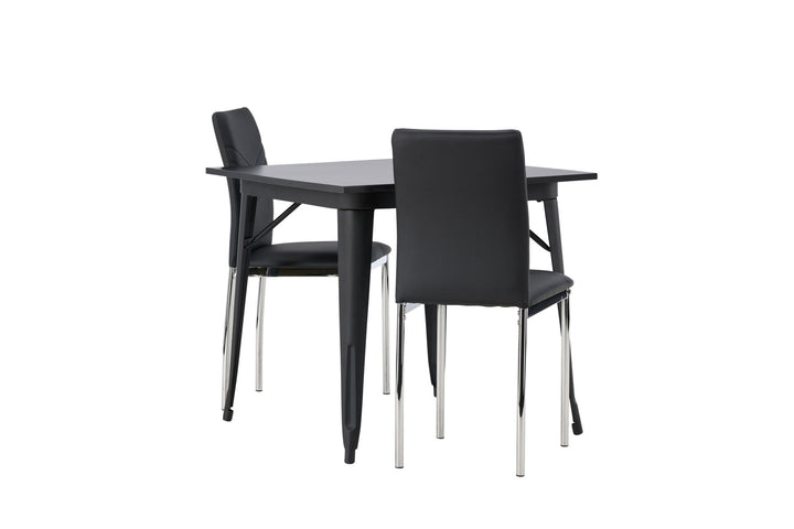 Venture Home Tempe Dining Table - Black / Black MDF +Lily Dining Chair - Chromed leg / Black PU _2