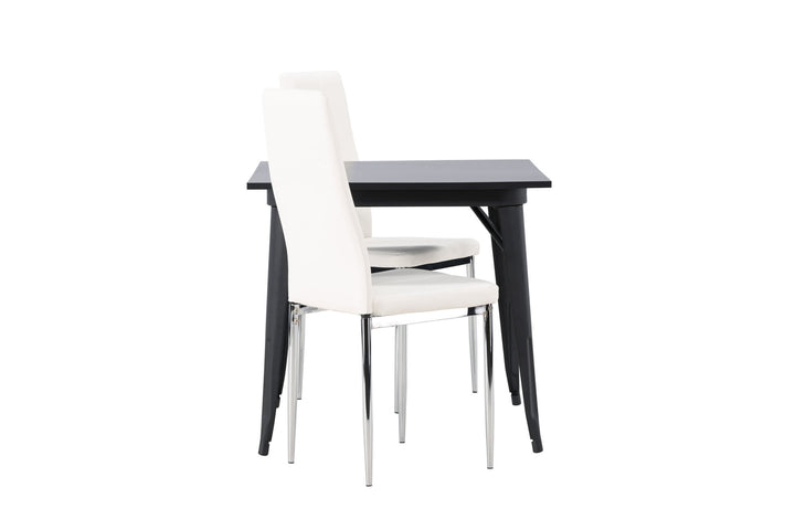 Venture Home Tempe Dining Table - Black / Black MDF +Pastill Dining Chair - Silver / White PU _2