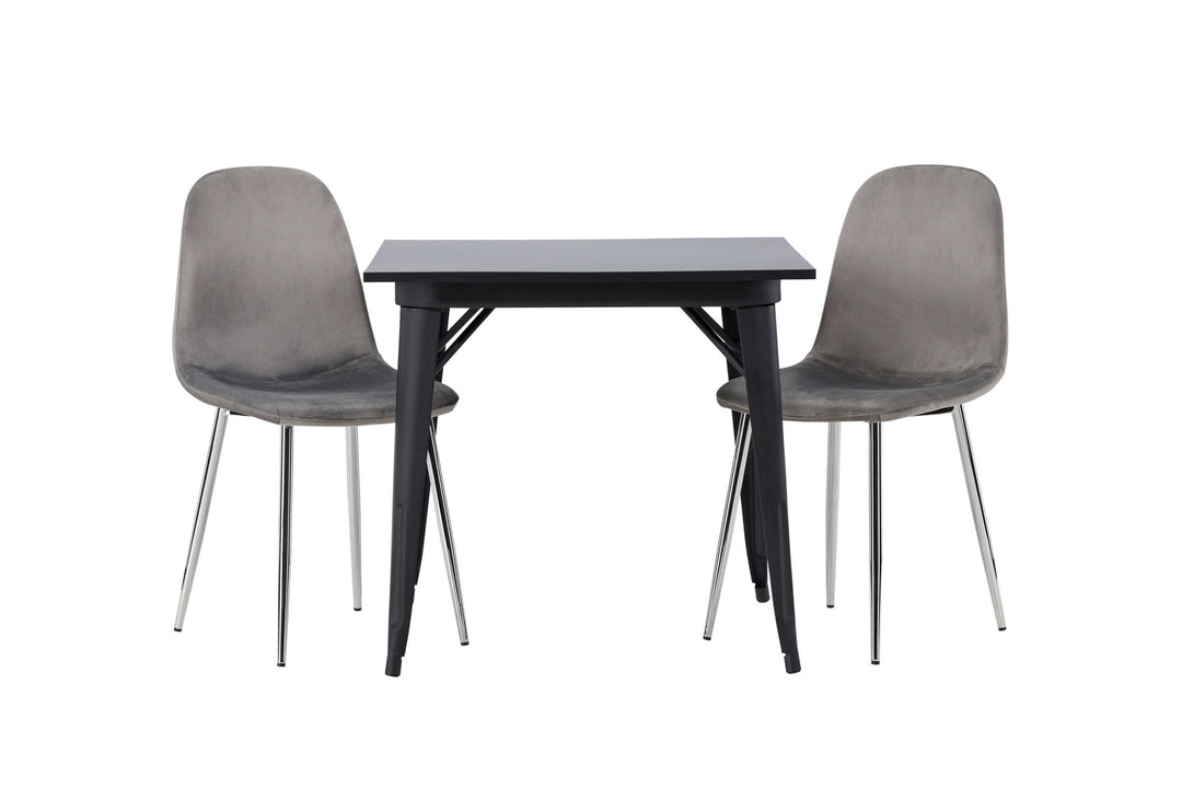 Venture Home Tempe Dining Table - Black / Black MDF +Eva Dining Chair - Light grey / Light grey Velvet _2