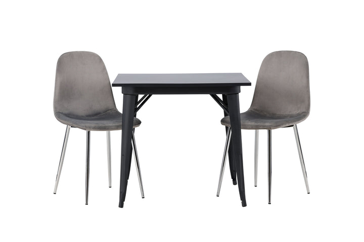 Venture Home Tempe Dining Table - Black / Black MDF +Eva Dining Chair - Light grey / Light grey Velvet _2