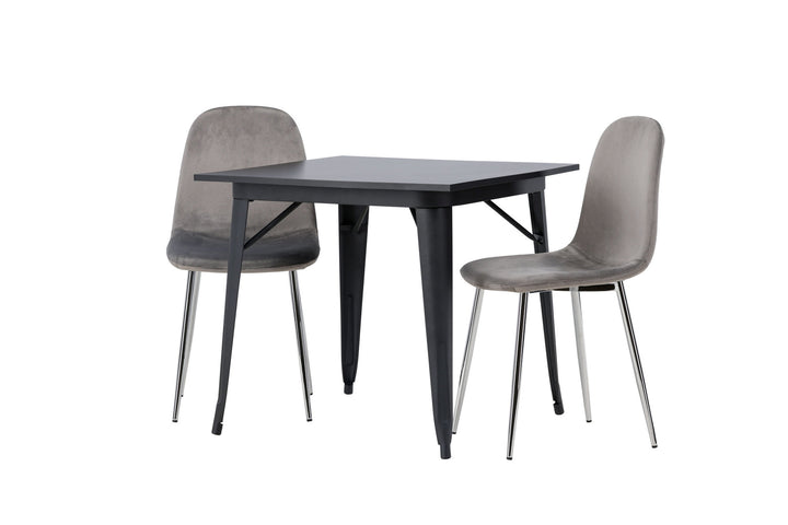 Venture Home Tempe Dining Table - Black / Black MDF +Eva Dining Chair - Light grey / Light grey Velvet _2