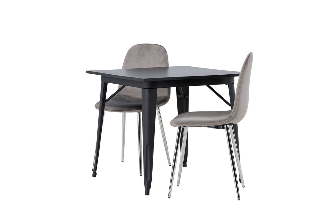 Venture Home Tempe Dining Table - Black / Black MDF +Eva Dining Chair - Light grey / Light grey Velvet _2