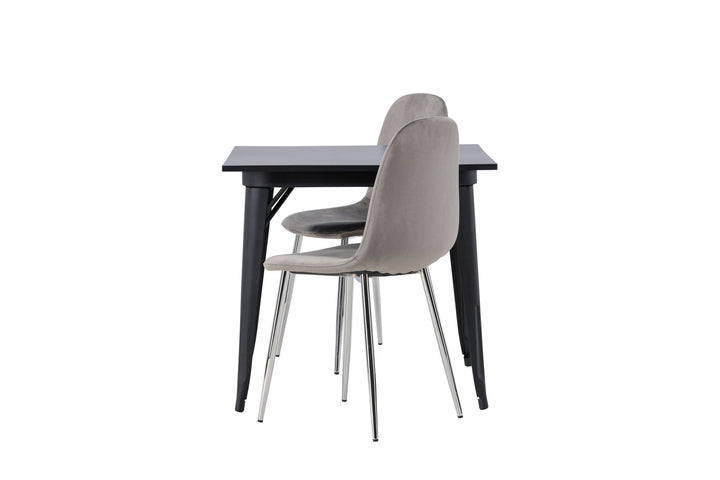 Venture Home Tempe Dining Table - Black / Black MDF +Eva Dining Chair - Light grey / Light grey Velvet _2