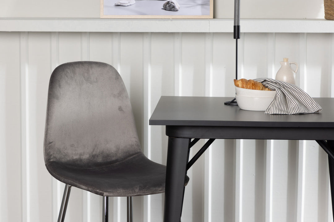Venture Home Tempe Dining Table - Black / Black MDF +Eva Dining Chair - Light grey / Light grey Velvet _2