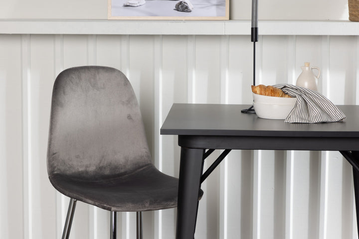 Venture Home Tempe Dining Table - Black / Black MDF +Eva Dining Chair - Light grey / Light grey Velvet _2