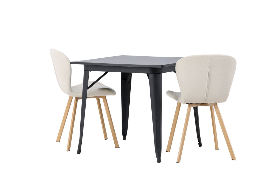 Venture Home Tempe Dining Table - Black / Black MDF +Lilja Dining Chair - Oaklook / Beige Fabric _2