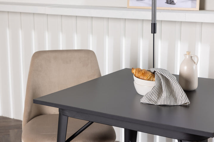 Venture Home Tempe Dining Table - Black / Black MDF +Night Dining Chair - Dark walnut / Mocca / Brown Fabric _2