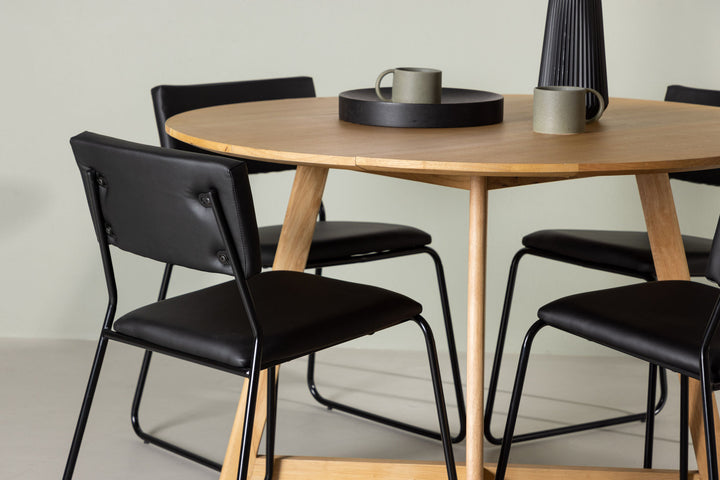 Venture Home Yakidon Dining Table - Rubberwood / Oaklook MDF +Kenth Chair - Black / Black PU _4