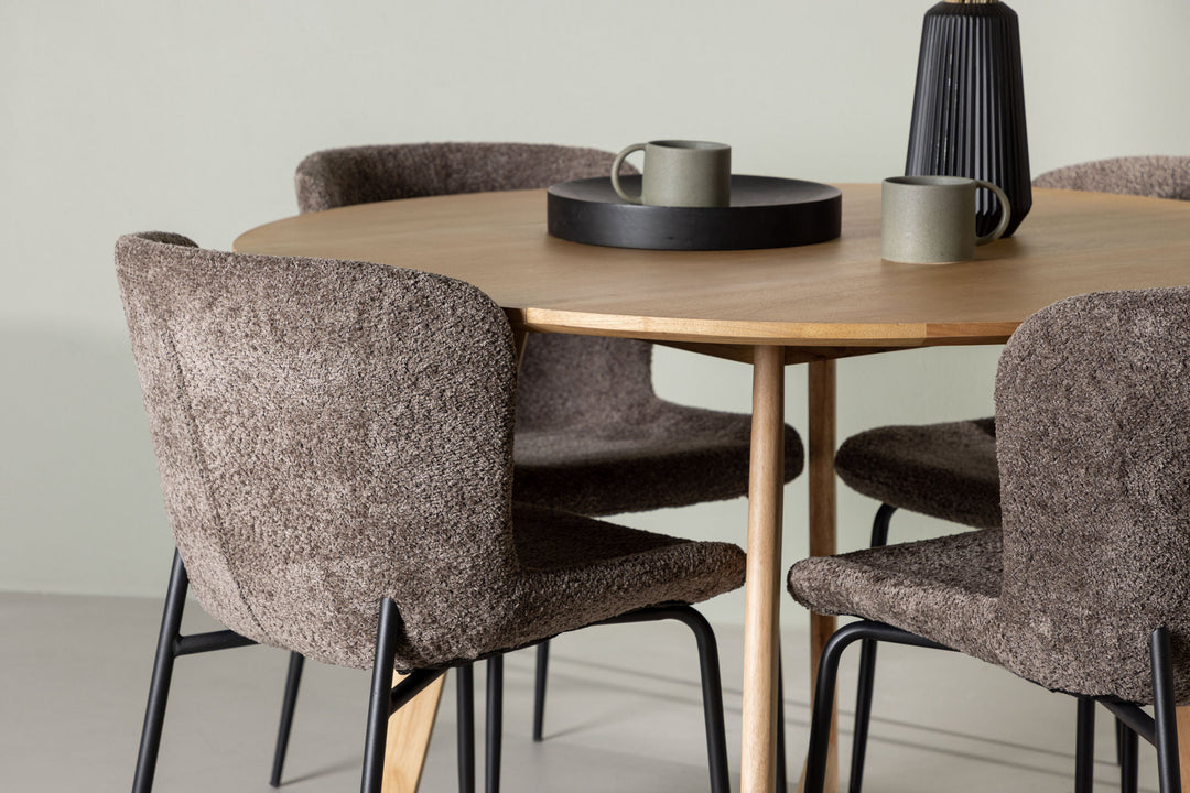 Venture Home Yakidon Dining Table - Rubberwood / Oaklook MDF +Modesto Dining Chair - Grey / Smoked Black Boucle _4