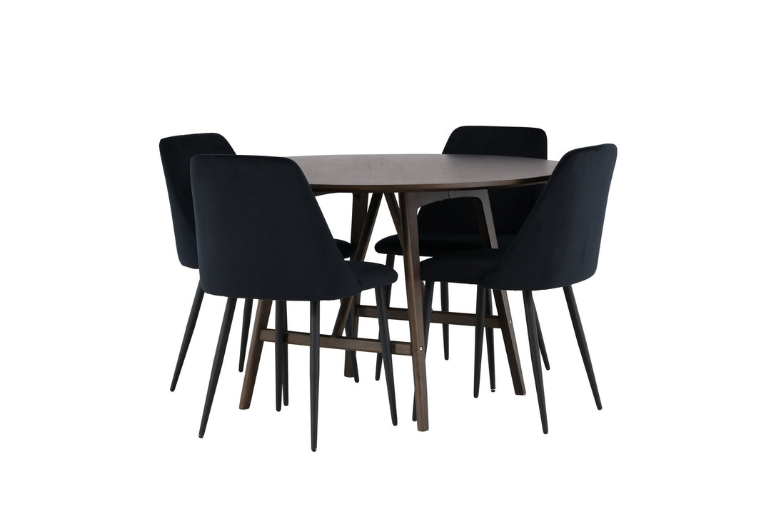 Venture Home Kaseidon Dining Table - Round - Rubberwood / Dark Brown MDF +Night Dining Chair - Black / Black Velvet _4