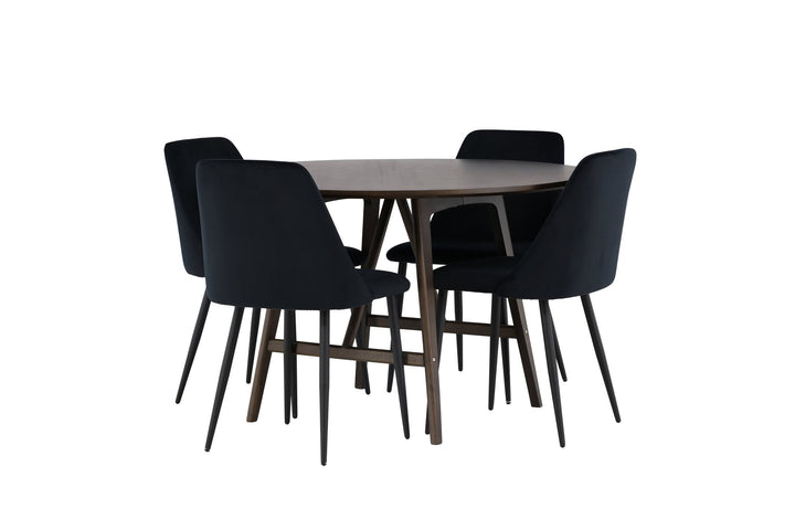 Venture Home Kaseidon Dining Table - Round - Rubberwood / Dark Brown MDF +Night Dining Chair - Black / Black Velvet _4