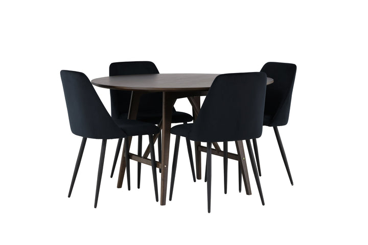 Venture Home Kaseidon Dining Table - Round - Rubberwood / Dark Brown MDF +Night Dining Chair - Black / Black Velvet _4