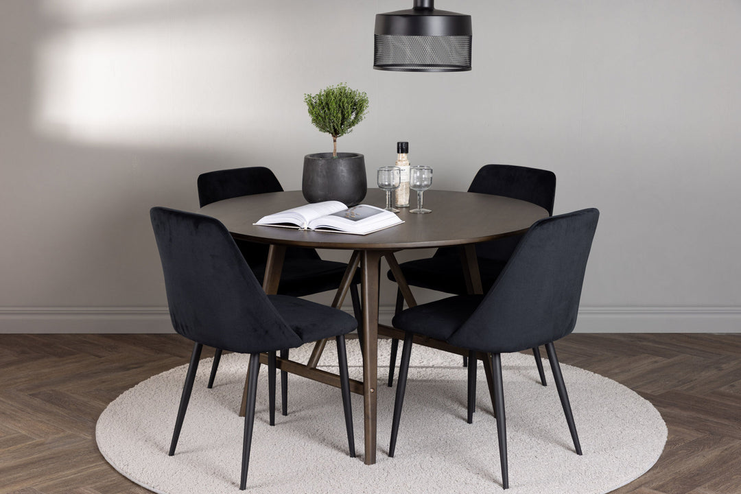 Venture Home Kaseidon Dining Table - Round - Rubberwood / Dark Brown MDF +Night Dining Chair - Black / Black Velvet _4