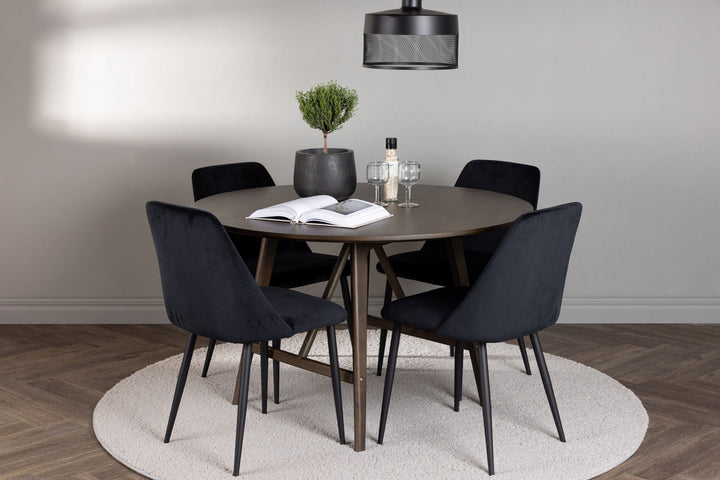 Venture Home Kaseidon Dining Table - Round - Rubberwood / Dark Brown MDF +Night Dining Chair - Black / Black Velvet _4