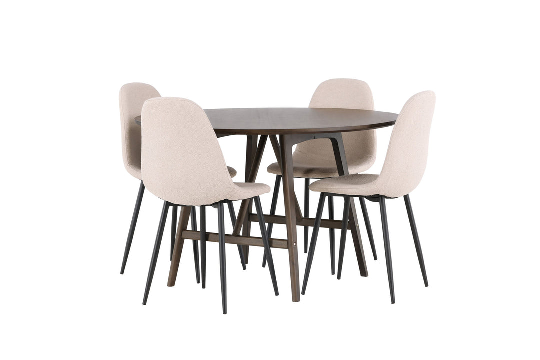 Venture Home Kaseidon Dining Table - Round - Rubberwood / Dark Brown MDF +Polar Dining Chair - Black / Beige Boucle _4