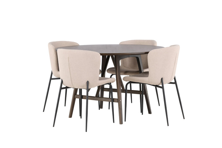 Venture Home Kaseidon Dining Table - Round - Rubberwood / Dark Brown MDF +Modesto Dining Chair - Beige / Beige Boucle _4