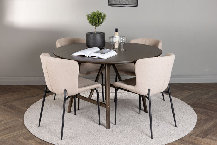 Venture Home Kaseidon Dining Table - Round - Rubberwood / Dark Brown MDF +Modesto Dining Chair - Beige / Beige Boucle _4
