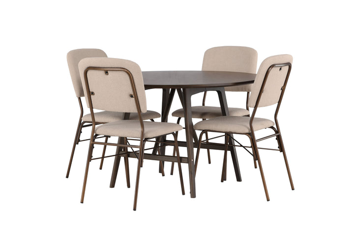 Venture Home Kaseidon Dining Table - Round - Rubberwood / Dark Brown MDF +Seda Dining Chair - Matte brown / Beige Fabric _4