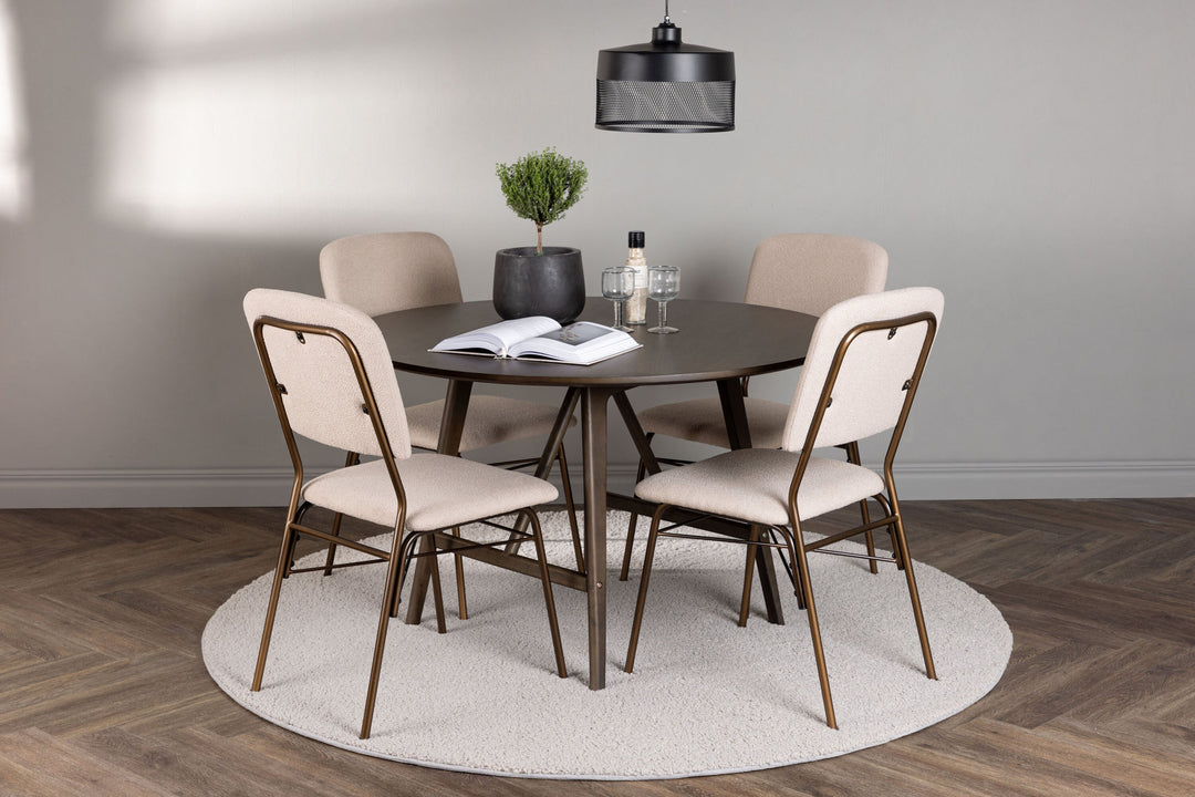 Venture Home Kaseidon Dining Table - Round - Rubberwood / Dark Brown MDF +Seda Dining Chair - Matte brown / Beige Fabric _4