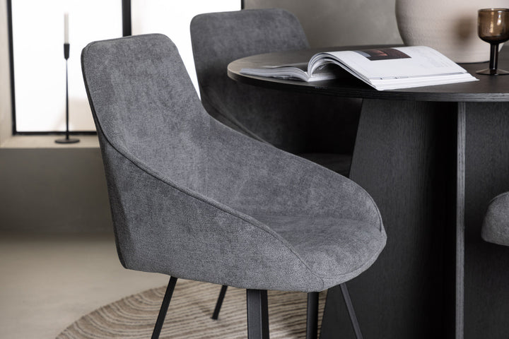 Venture Home Bootcut Round Dining Table - Black / Black Fanéer +Rosie Dining Chair - Black / Dark grey Fabric _4